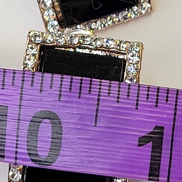 Black and Silver Crystal Rectangular Earrings - Picture 9 of 11